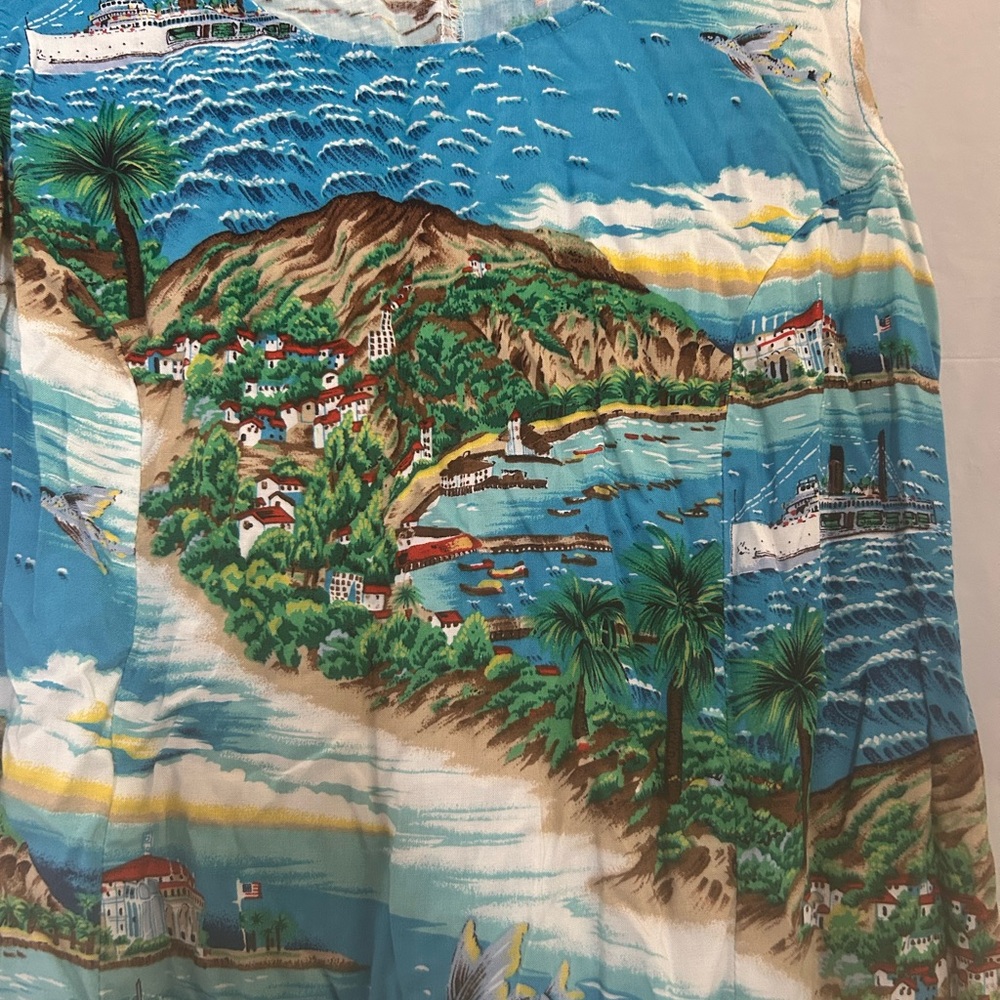Catalina Island Print Sleeveless Short Sundress Sz L - Picture 5 of 10